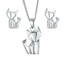 Bling Jewelry 女性用ティーン向けの猫の子猫猫のスタッドピアス&ペンダントネックレスが付いた3D幾何学的ジュエリーセット折り紙ジュエリーアニマル。925スターリングシルバー(4)