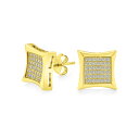 Bling Jewelry 14Kゴールドメッキ.925スターリングシルバー7MMメンズ用スクエアシェイプキュービックジルコニアマイクロパヴェCZカイトスタッド...