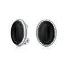 Bling Jewelry 7CT オーバル カボション ブラック オニキス ロープ ケーブル ベゼル セット .925 スターリング シルバー クリップ オン ピアス女性用 クリップのみは合金です。
