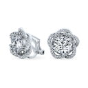 Bling Jewelry ブライダル キュービックジルコニア パヴェ ツイスト ハロー AAA CZ 3 D 花ローズ クリップ イヤリング女性の母結婚式プロム正式休日パーティー非ピアス耳シルバー メッキ