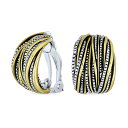Bling Jewelry ハーフフープ エビスタイル 2 トーン キャビア ビーズ編組クロスオーバー ワイヤー ドーム クリップ ピアス女性用非ピアス耳酸化シルバー ゴールド メッキ真鍮(4)