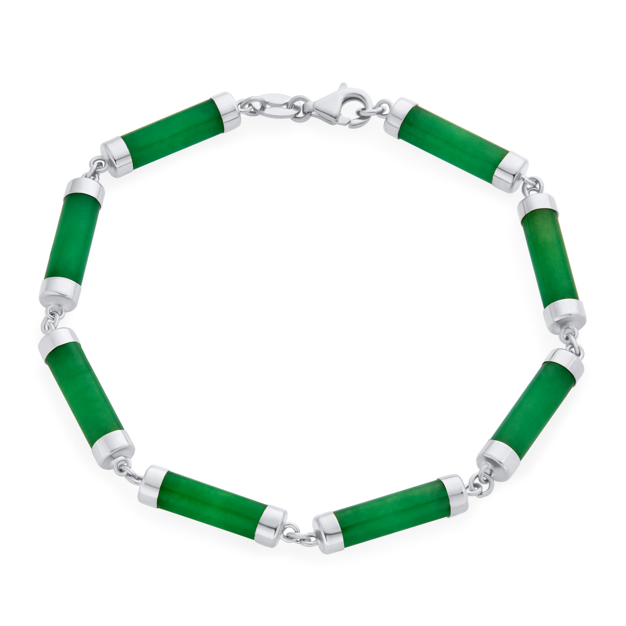 楽天Bling JewelryBling Jewelry アジアンスタイルの宝石、本物のライトグリーンジェイドストランド、スレンダーチューブバーリンクアンクルアンクレットブレスレット、女性用、.925スターリングシルバー、9インチ