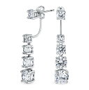 Bling Jewelry モダンクラシックブライダルグラデュエイテッドキュービックジルコニアCZドロップバックアンドフロントスタッドジャケットロングリニアイヤリング女性用シルバーメッキ真鍮