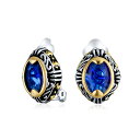 Bling Jewelry バリスタイル ブルークリスタル オーバル ツートーン クリップオン イヤリング レディース シミュレーテッドサファイア 非ピアス シルバー ゴールドメッキ 真鍮