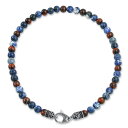Bling Jewelry バリスタイルの宝石ブルーソーダライトブラウンタイガーアイボールビーズストランドネックレス男性用女性用ステンレス鋼フッククラスプ(4)