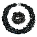Bling Jewelry 女性のための大きい広いがっしりした黒いオニキスの石の破片の声明ビブのネックレスは女性のための襟の伸張のブレスレットを18インチ置いた