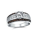女性用のカスタマイズ可能な3ct AAA CZ 2トーンチョコレートブラウンカラークリアラウンドブリリアントカットソリティアエンゲージメントリング、3列ワイドパヴェバンドシルバープレート