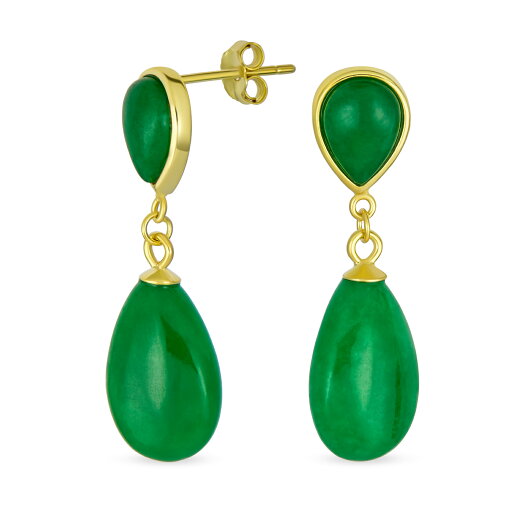 Bling Jewelry クラシック シンプル ジェムストーン ダングル デリケート ダブル ティアドロップ 本物のグリーン ジェイド ドロップ イヤリング 女性用 14K イエロー ゴールド オーバーレイ .925 スターリング シルバー Bling Jewelry クラシック シンプル ジェムストーン ダングル デリケート ダブル ティアドロップ 本物のグリーン ジェイド ドロップ イヤリング 女性用 14K イエロー ゴールド オーバーレイ .925 スターリング シルバー