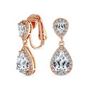 Bling Jewelry ブライダル ティアドロップ CZ ハロー プロム ダングル ドロップ ステートメント シャンデリア クリップ ピアス キュービックジルコニア ローズ ゴールド メッキ 真鍮