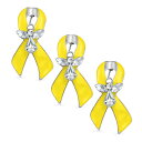 Bling Jewelry 意識と支援のための黄色いリボンピン ミリタリー、自殺予防、行方不明者、小児がん ガーディアンエンジェル・クリスタル・ブローチ ラペルピン 女性のためのエナメルシルバーメッキ 3パックセット
