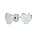 Bling Jewelry 女性やティーンエイジャー向けのロマンチックなベゼルセットの宝石付きホワイトクリエイテッドオパールスイートハートシェイプのスタッドピアス。.925スターリングシルバー9MM10月の誕生石