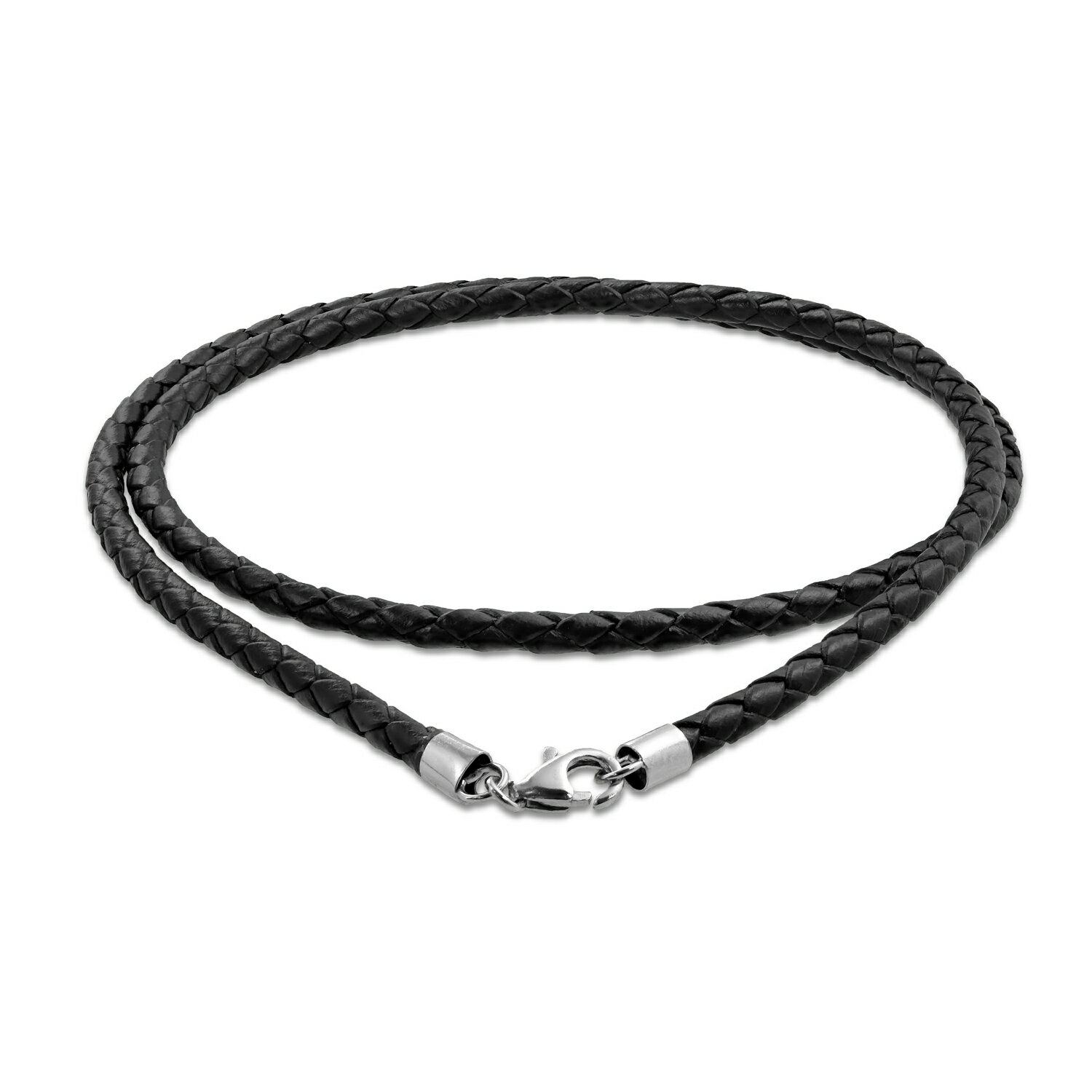 楽天Bling JewelryBling Jewelry 「ブラックの本物のレザーで編み込まれたネックレスペンダントコード、女性、男性、ティーン向け。.925シルバーロブスタークロウクラスプ、20インチ」