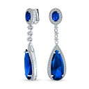 Bling Jewelry 青い長い涙キュービックジルコニアは、ピアスのページェントのステートメントねじクリップをシミュレートされたサファイアの銀メッキ真鍮をぶら下げます。