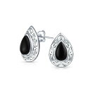 Bling Jewelry バリスタイル染めブラックオニキス半貴石ペアシェイプフィリグリーセッティングティアドロップスタッドピアス女性用 .925 スターリングシルバー 15MM