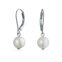 Bling Jewelry クラシック ホワイト ラウンド淡水養殖パール ドロップ ダングル ビーズ ボール ピアス女性 .925 スターリング シルバー安全なレバーをバックアップします。