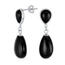 Bling Jewelry クラシック シンプル ジェムストーン ダングル デリケート ダブル ティアドロップ ジェニュイン ブラック オニキス ドロップ ピアス レディース .925 スターリング シルバー