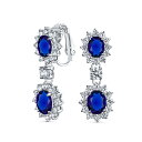 Bling Jewelry ヴィンテージ スタイル ブライダル Simulated ブルー サファイア ステートメント パヴェ クラウン ヘイロー キュービックジルコニア AAA CZ ドロップぶら下がりオーバル シャンデリア クリップ ピアス非ピアス女性用