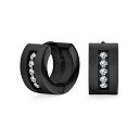 Bling Jewelry チャンネル セット キュービック ジルコニア CZ ワイド ファッション K ポップ フープ ハギー ピアス メンズ レディース ブラック スティール ステンレス スティール(4)