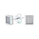 Bling Jewelry 幾何学的なスクエアキュービックジルコニアマイクロパヴェCZスタッドピアス メンズ レディース .925 スターリングシルバー 5MM