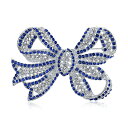 Bling Jewelry 女性のための銀製のめっきされる冬の大きい結婚式の休日のロイヤルブルーの白いきらめきの水晶舗装のブライダルの方法大きい声明フィリグリーのリボンの弓スカーフのブローチピン