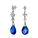 Bling Jewelry ロイヤルブルー ブリオレット ファセット ティアドロップ ペアシェイプ キュービックジルコニア CZ シャンデリア イヤリング レディース スターリングシルバー