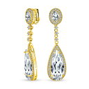 Bling Jewelry ブライダル長い涙キュービックジルコニアダングルページェントプロムのステートメントねじクリップ イヤリング女性のための 14 K ゴールド メッキ真鍮