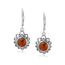 Bling Jewelry バリスタイルのラウンドディスクフラワーナチュラルオレンジレッドコーラルレバーバックイヤリング女性用 .925 スターリングシルバー