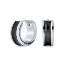 Bling Jewelry ユニセックスツートンストライプブラックエナメル凹面ハギー小さなフープイヤリング男性または女性用シルバートーンステンレススチール.50...