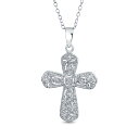 Bling Jewelry エレガントなブライダル キュービックジルコニア ビンテージ ビクトリア スタイル フィリグリー AAA CZ キリスト教宗教クロス ペンダント ネックレス女性十代の .925 スターリング シルバー(4)