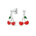 Bling Jewelry 「女性やティーンエイジャー向けの小さな夏の食べ物フルーツの赤いエナメルチェリーピアス。.925スターリングシルバー」