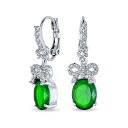 Bling Jewelry 休日のブライダルの結婚式のヴィンテージ スタイル AAA キュービックジルコニア グリーン Simulated エメラルド CZ アクセント リボン弓オーバル ドロップ イヤリング女性のためのシルバー プレート レバー バック ジュエル カラーズ
