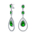 Bling Jewelry アールデコ様式の結婚式は女性のページェントのブライダル党の銀製のめっきのための緑のエメラルドAAAキュービックジルコニアの二重光輪大きい涙CZの声明はシャンデリアのイヤリングをぶら下げることを模倣した