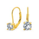 Bling Jewelry 伝統的なブライダルラウンドブリリアントカット 1CT AAA CZ ソリティアドロップイヤリング 女性ティーンズ用 イエローゴールドメッキ .925 スターリングシルバー レバーバック