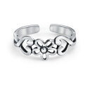 Bling Jewelry 花と心の渦巻きをカット アウト Filigree ミディ バンドつま先リング女性 .925 シルバー スターリング中間指の調整可能な