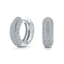 Bling Jewelry 「女性やティーンエイジャー向けの結婚式、プロム、フォーマルパーティー用のシルバープレートのブライダルキュービックジルコニアマイクロパヴェCZハギーフープイヤリング」