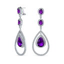 Bling Jewelry アールデコ様式の結婚式は女性のページェントのブライダル党の銀製のめっきのための紫色のアメシストAAAキュービックジルコニアの二重光輪の大きい涙CZの声明はシャンデリアのイヤリングをつけます模倣しました