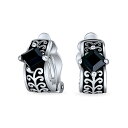 Bling Jewelry バリ バリニーズ ブラック クリスタル ツタ スクロール ハーフ フープ クリップオン イヤリング ノンピアス 耳用 女性用 ブラック 酸化銀メッキ