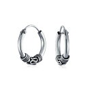 Bling Jewelry バリ式トライバルスワール連続エンドレス小さなラウンドフープピアス酸化.925スターリングシルバー.75インチ径