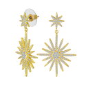 Bling Jewelry 「クラシックなブライダルジュエリーファッションステートメント、マイクロパヴェCZロングリニアダングリングスターバーストセレスティアルサンバーストシャンデリアイヤリング、ウェディングプロム用の女性用、イエローゴールドメッキ」