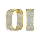 Bling Jewelry 「ホリデイブライダルマイクロパヴェCZ Inside Outワイドな長方形スクエアハギーフープイヤリング、女性用ウェディングプロムフォーマルパーティーイエロー、14Kゴールドメッキヒンジスタイル、直径0.7インチ」