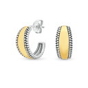 Bling Jewelry 「女性やティーン向けの軽量ドームラウンドキャビアビーズエッジの二色トーンスタッドフープイヤリング。ゴールドプレートされた.925スターリングシルバー製で、直径は0.70インチです。」