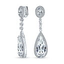 Bling Jewelry ブライダル長い涙キュービックジルコニアダングルCZページェントプロムステートメントスクリュークリップ女性のためのイヤリングシルバーメッキ真鍮