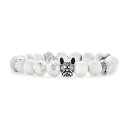 Bling Jewelry ペットアニマルチャームフレンチードッグボクサージェムストーンホワイトハウライトビーズストレッチフレンチブルドッグブレスレットウィメンズティーンズオキシダイズドシルバープレートアジャスタブル(4)