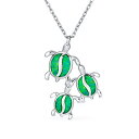 Bling Jewelry 海のトロピカルビーチバケーション宝石 合成オパールインレイ グリーン ラビングマザー 母 誕生日 ウミガメファミリーペンダントネックレス 女性 ティーン用 .925 スターリングシルバー 10月誕生石