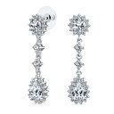 Bling Jewelry ヴィンテージ スタイル ブライダル Simulated Gemstone Statement Pave Crown Halo Cubic Zirconia AAA CZ Long Dangling Oval Teardrop Chandelier Earrings For Women
