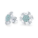 Bling Jewelry 「冬のアイスブルーのキュービックジルコニアのホリデーパーティークリスマススノーフレークスタッドイヤリング、女性とティーンのための.925スターリングシルバー」