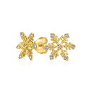 Bling Jewelry 「プチホリデーパーティークリスマスフラワーフローズンウィンターキュービックジルコニアアクセントCZスノーフレークスタッドイヤリング、女性用ティーンゴールドメッキ.925スターリングシルバー」