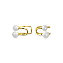 Bling Jewelry 14Kゴールドメッキスターリングシルバー スパイラルワイヤー 2 ホワイト淡水養殖真珠 軟骨イヤーカフ ラップ ヘリックスイヤリング