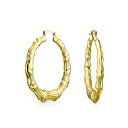 Bling Jewelry 女性用軽量中空ビッグバンブーフープイヤリング 18Kゴールドメッキ真鍮 直径2インチ