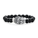 Bling Jewelry 西洋の戦士アメリカ先住民のガンメタルブラックオニキスラウンドビーズストランドストレッチインディアンチーフヘッドブレスレットメンズウィ...